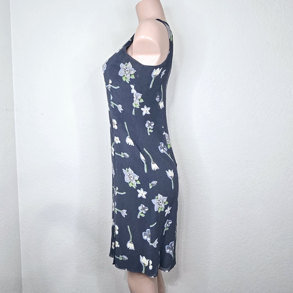 Neiman Marcus Floral 100% Silk Dress Dusty Blue Sleeveless - Picture 3 of 5